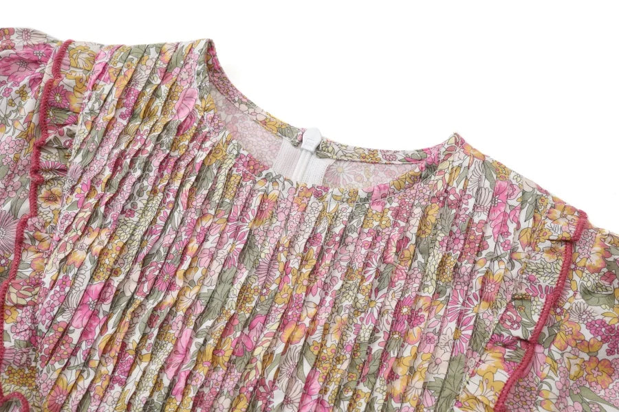 Clearance sale 2025 AS summer green grid & pink Floral collection brother sister family matching 100% cotton boys girls clothing