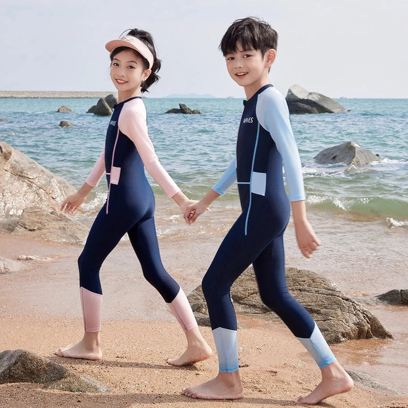 Full Body Boys Swimwear Sun Protection Kids Swimsuit One Piece Children Long Sleeve Bathing Suit Summer Swimming Pool Clothes