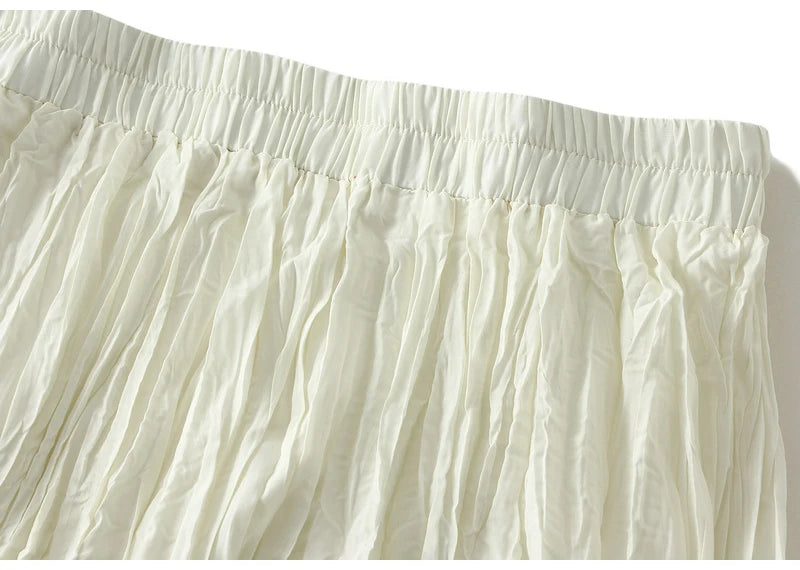 Streamgirl Women Summer Skirts Long Pleated A Line Elegant Solid Big Swing Maxi Skirt Ladies Blue White Beach Skirt Women Luxury