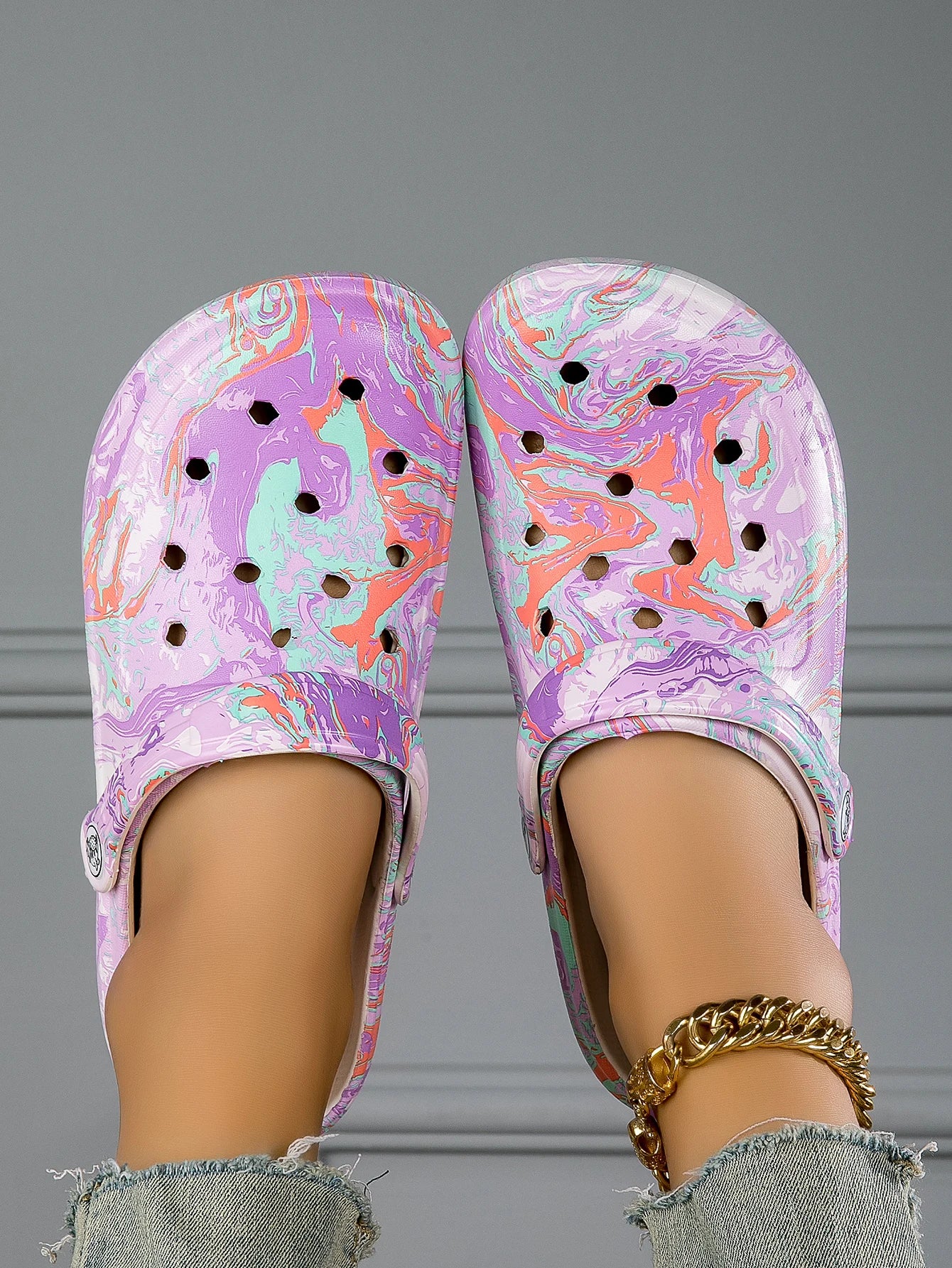 Garden Clogs Comfortable Women's Tie-dye Pattern Clogs, Slip On Lightweight Two-way Wear Clogs, Non-slip Summer Beach Slides 666