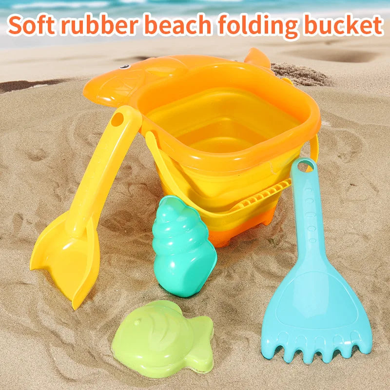 Beach Toys for Kids Sand Toys Set for Toddlers Sandbox Toys with Collapsible Bucket Shovel Rake Set Sand Molds Summer Outdoor