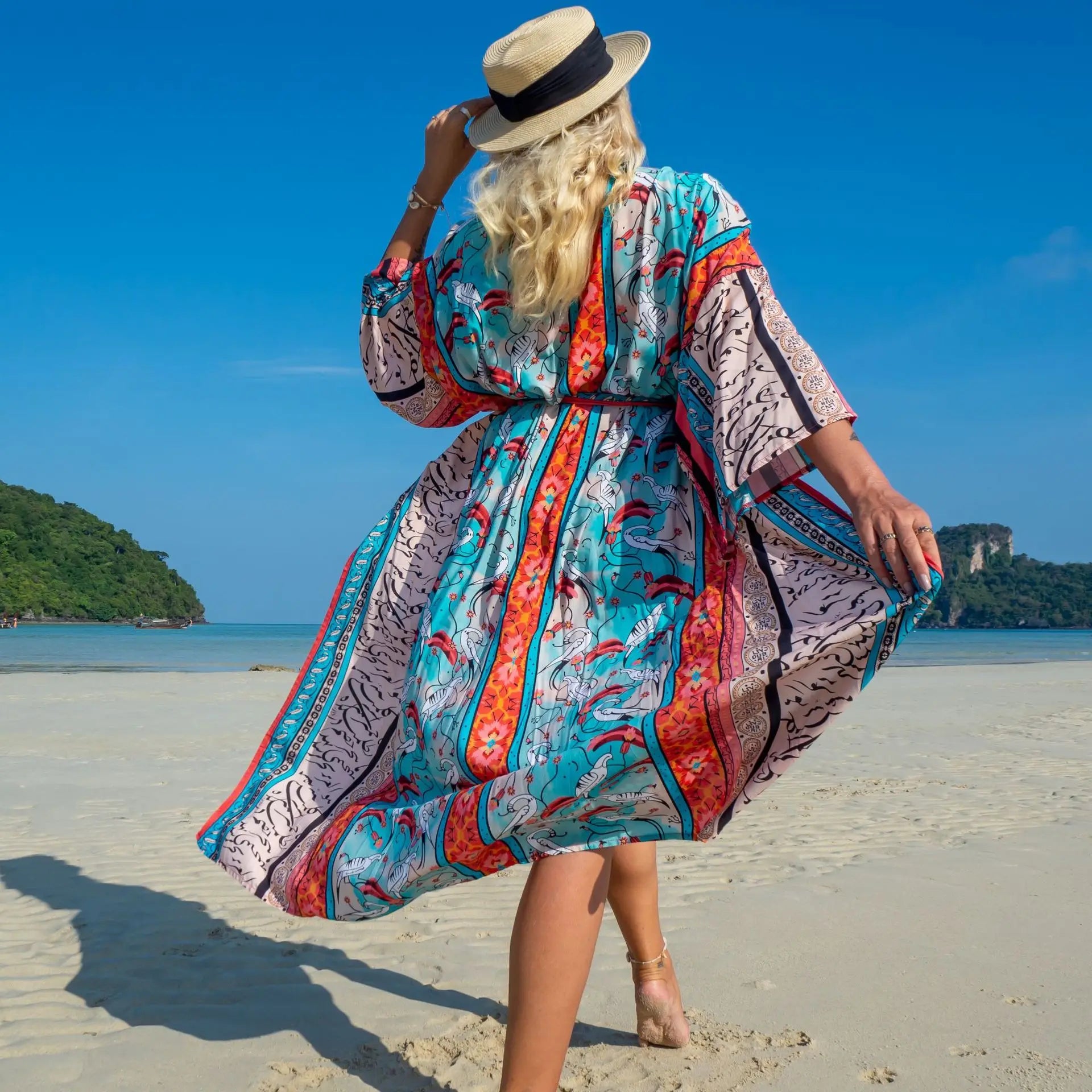 Swimsuit Cover Up Printed Kimono for Sea Boho Coverup Long Luxury Beach Outings Belted Swimwear Cape Holiday Bathing Suits Sales