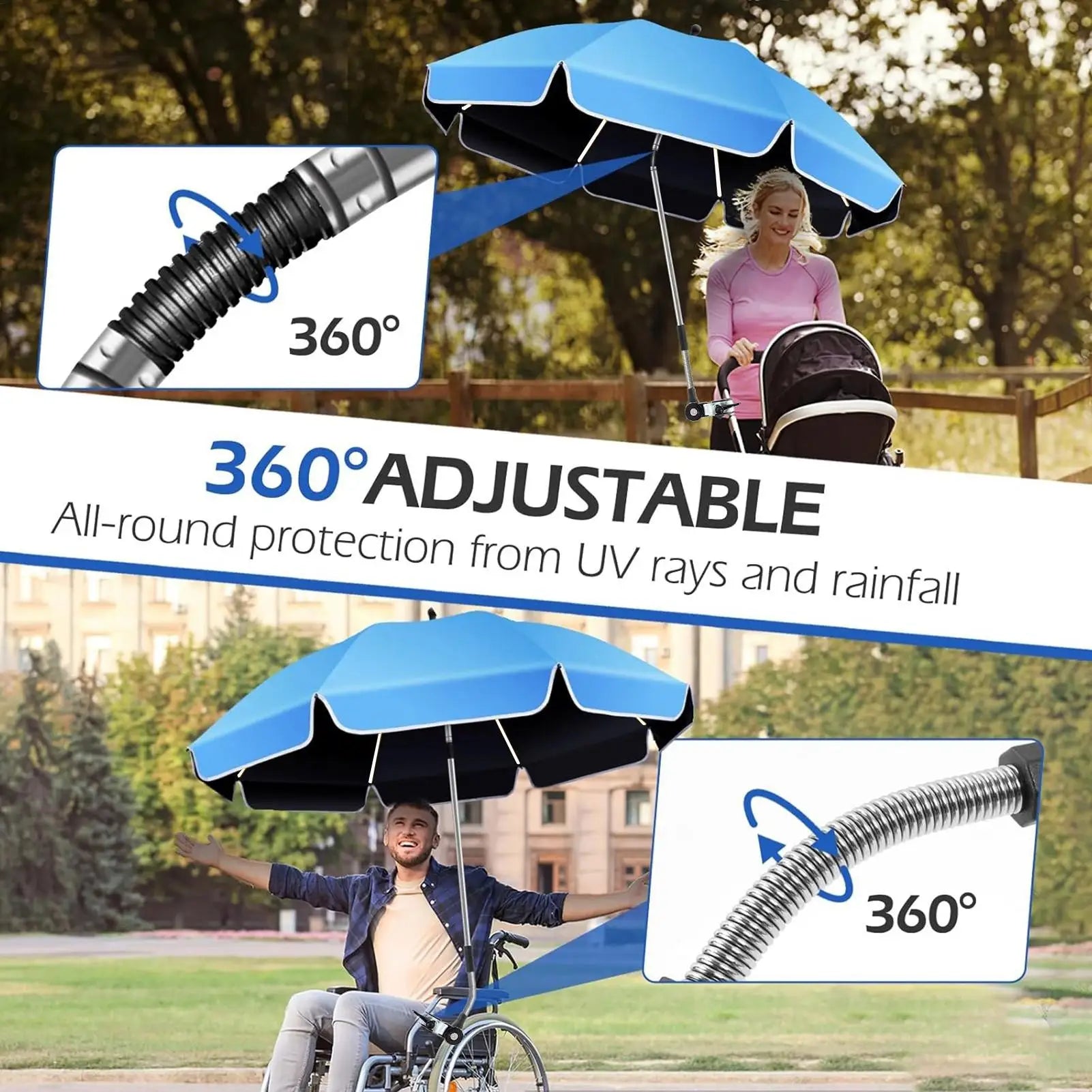 360 Adjustable Chair Umbrella With Clamp 23-inch Beach Chair Sunshade Camping and Fishing Umbrella Anti-Uv Beach Chair Parasol