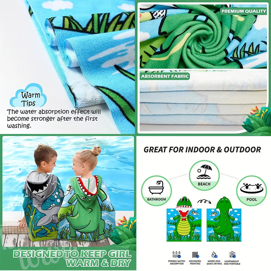 Children's Cartoon Hooded Beach Towel, Baby Bath Cape, Infant Bathrobe, Absorbent and Quick-Drying, Suitable for Bathing, Swimming Pool, Beach Vacations, All Seasons, and a Great Holiday Gift Choice