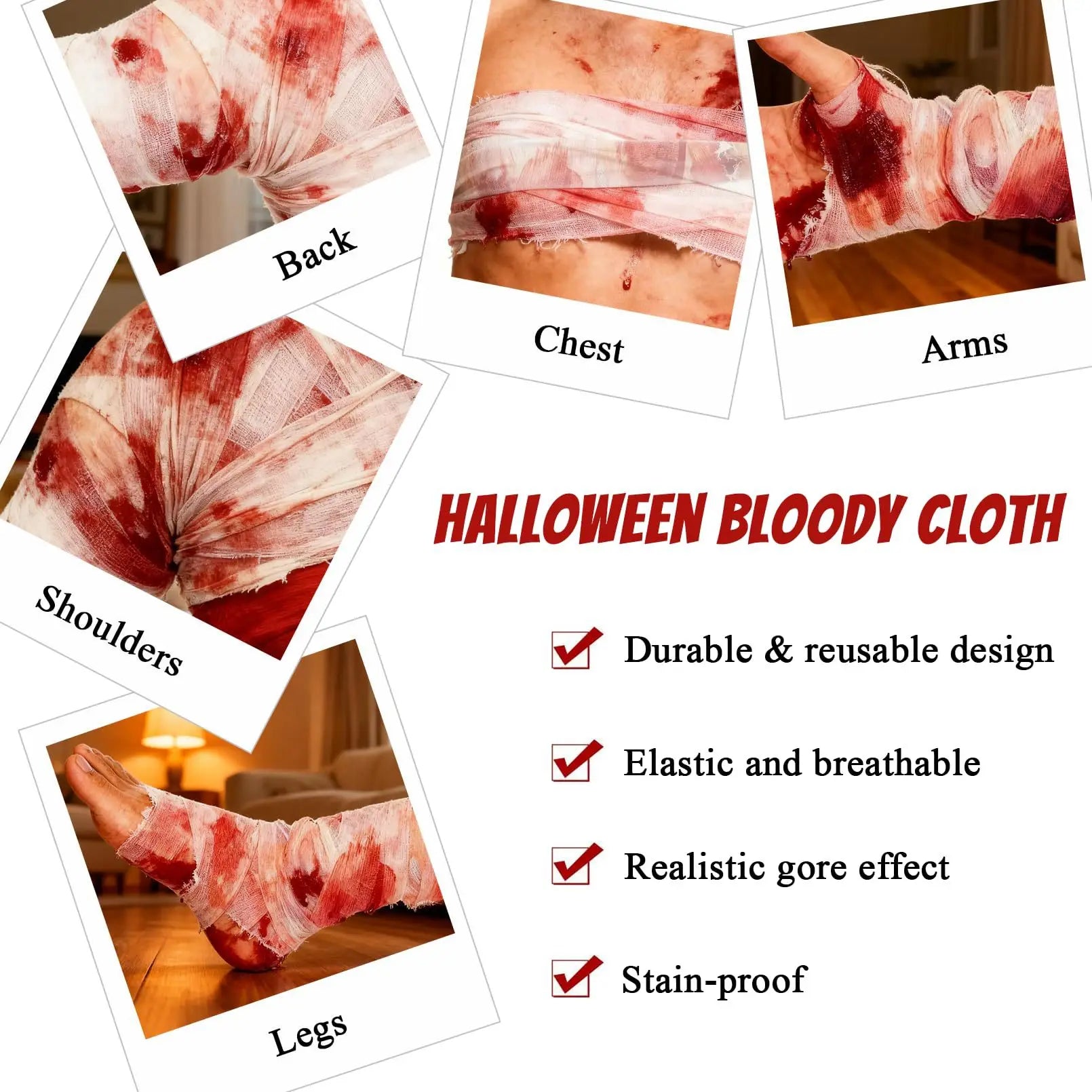 Halloween Bloody Bandage Cloth Artificial Blood Halloween Decor Scary Prop for Terror Party Cosplay Haunted House DIY Supply