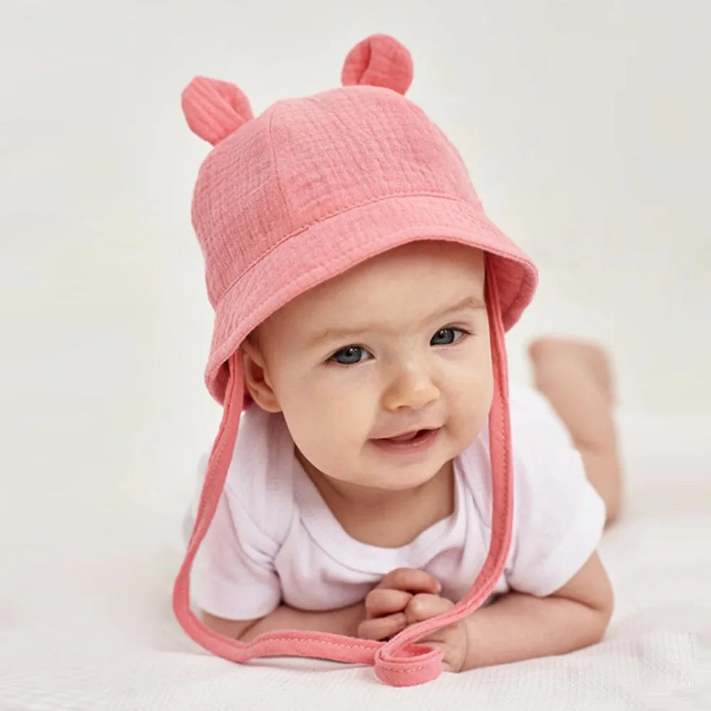 Muslin Baby Summer Hat Newborn Cap Cotton Baby Sun Hats for Girls Boys Infant Bucket Hat for Toddler Accessories 3-12M