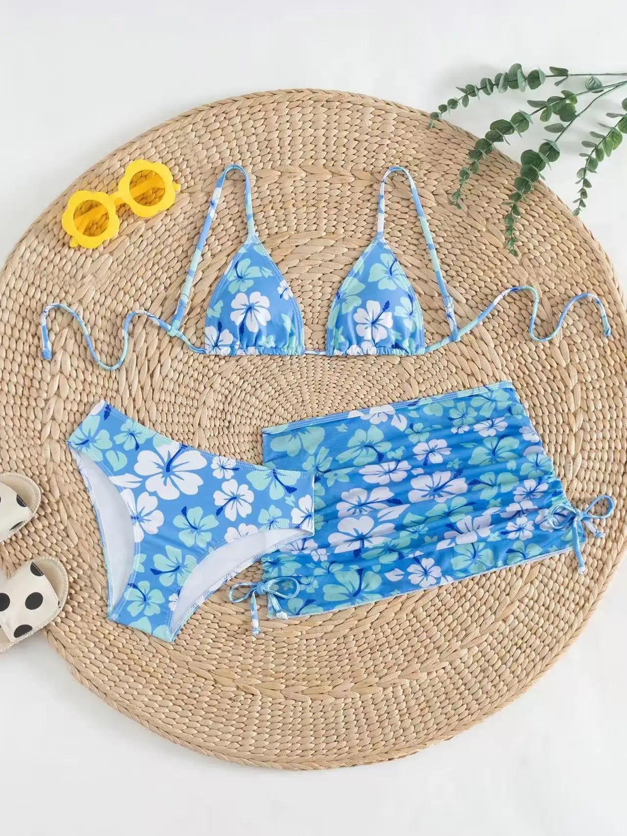 Girls 3pack Flower Bikini Sets Kids Swimsuit& Beach Skirts 7-14 Years Children's Swimwear 2025 Teens Child Girl Bathing Suit