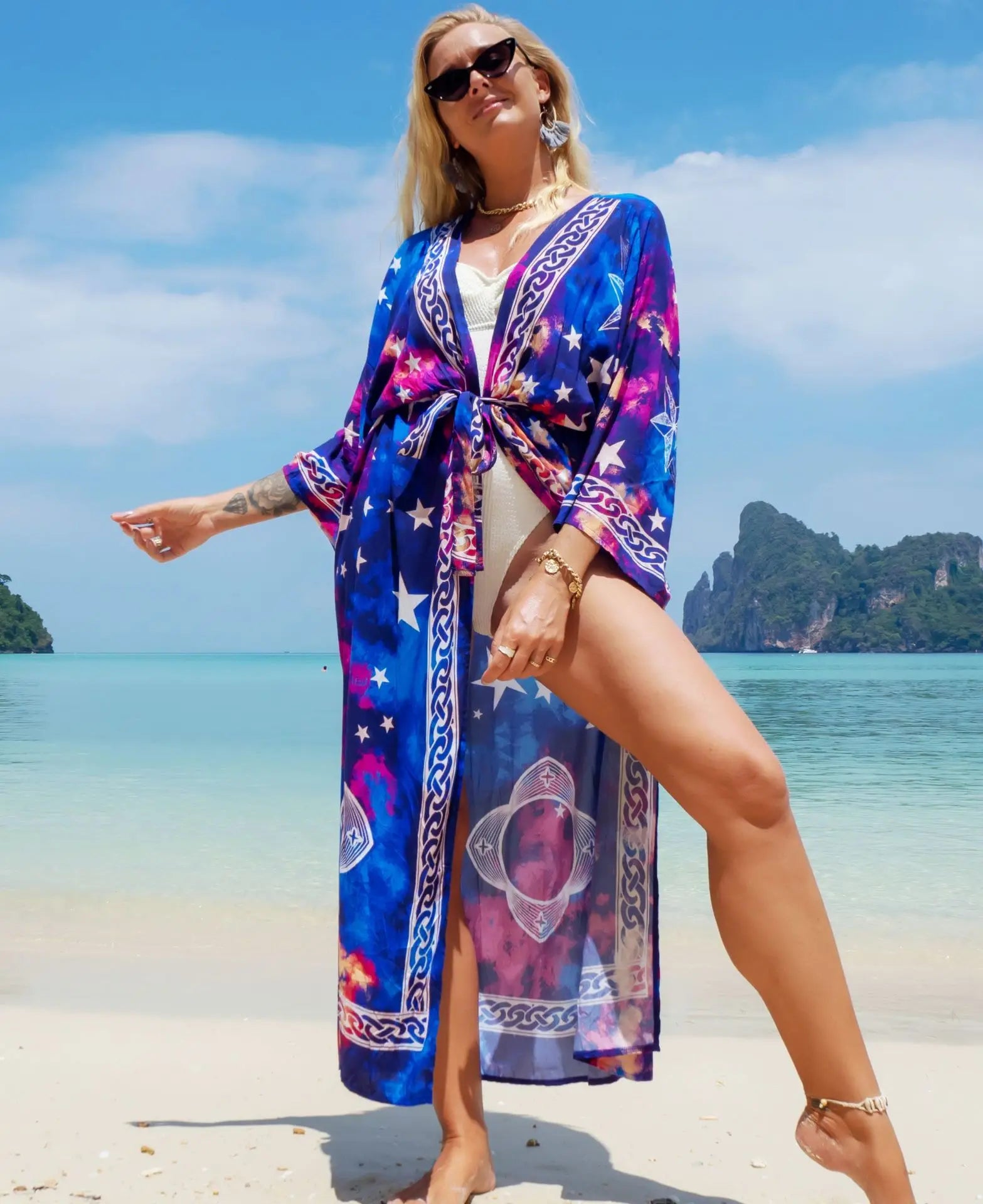 Swimsuit Cover Up Printed Kimono for Sea Boho Coverup Long Luxury Beach Outings Belted Swimwear Cape Holiday Bathing Suits Sales