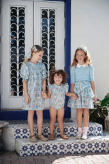 Clearance AS 2024 Summer Blue Shabbos collection sister brother matching clothing 100% cotton floral and knitted kids clothes