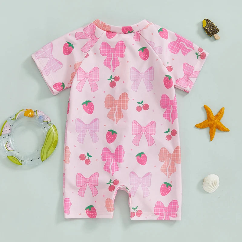 0-3Years Baby Boy Girl Rash Guard Swimsuits Fashion Print Short Sleeve Zip Up Rompers Bathing Suit Toddlers Swimwears Beachwear