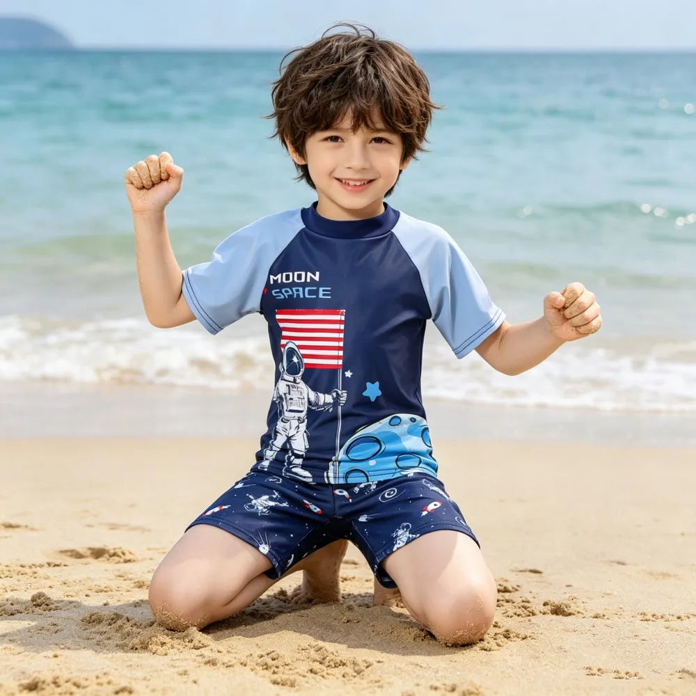 Boys Swimsuits Kids Toddler 3 to 4 5 6 7 8 9 10 11 12 Years Funny Boy Swimwear 3 Piece Short Summer Swimming Suit UV Protection