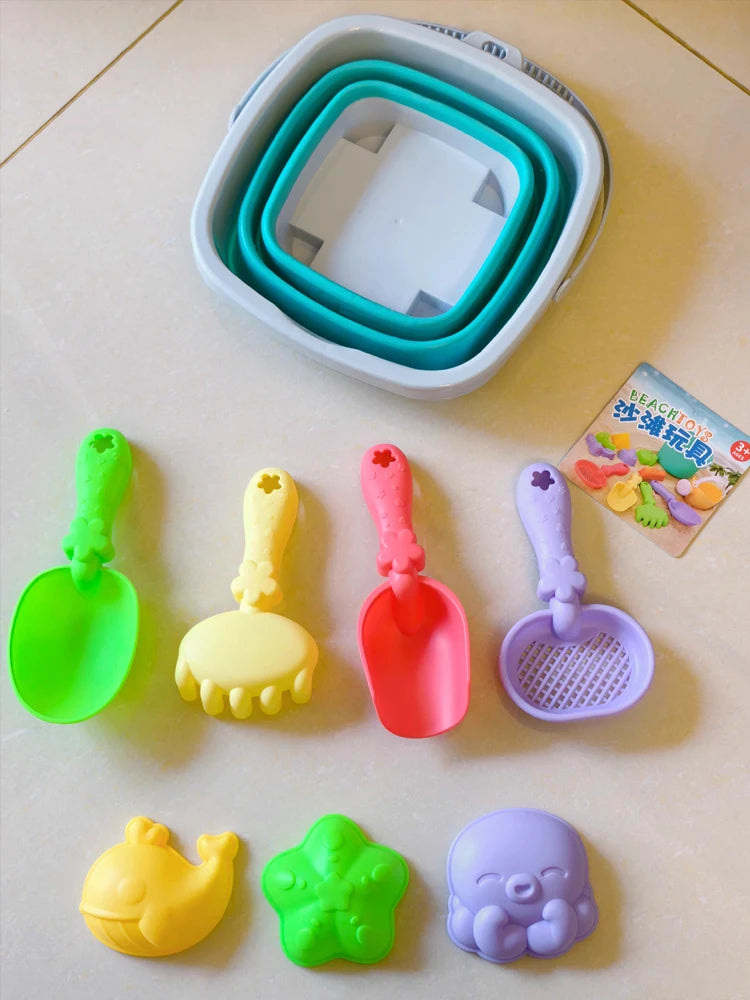 5/11PCS Beach Sand Play Water Set Folding Bucket Summer Toys for Children Kids Outdoor Game Sandbox Accessories Color Random