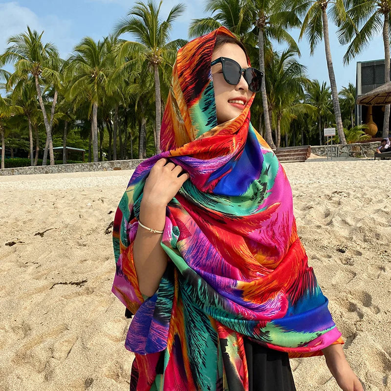 Travel Beach Scarve Bikini Large Sunscreen Shawl Design Floral Sarong Wrap Scarf Women Luxury Swimsuit Bathing Cover-up 90x180cm