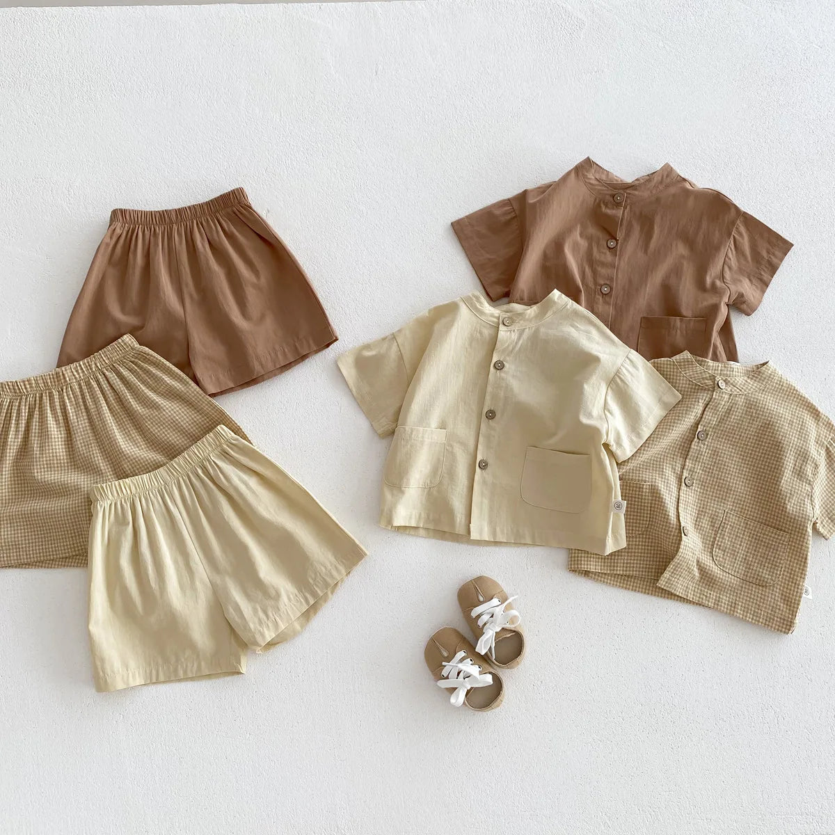 2pcs Summer Thin Short Sleeve T-shirt and Shorts Set Small Stand Collar Cool Toddler Boys Baby Girls Casual Beach Suits