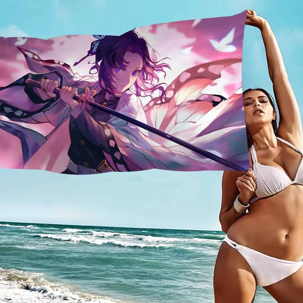 Anime Demon Slayer Kochou Shinobu Microfiber Beach Towel Absorbent Quick Dry Soft Yoga Swimming Resort Mountain Climbing Towel