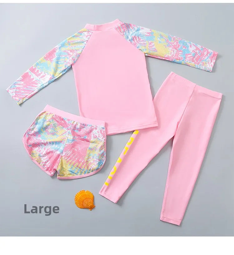 Korean Style Children's Swimming Suit Separate Quick Dry Sun Protection Baby Girl Boy Swimming Costume Set for Toddlers And Kids
