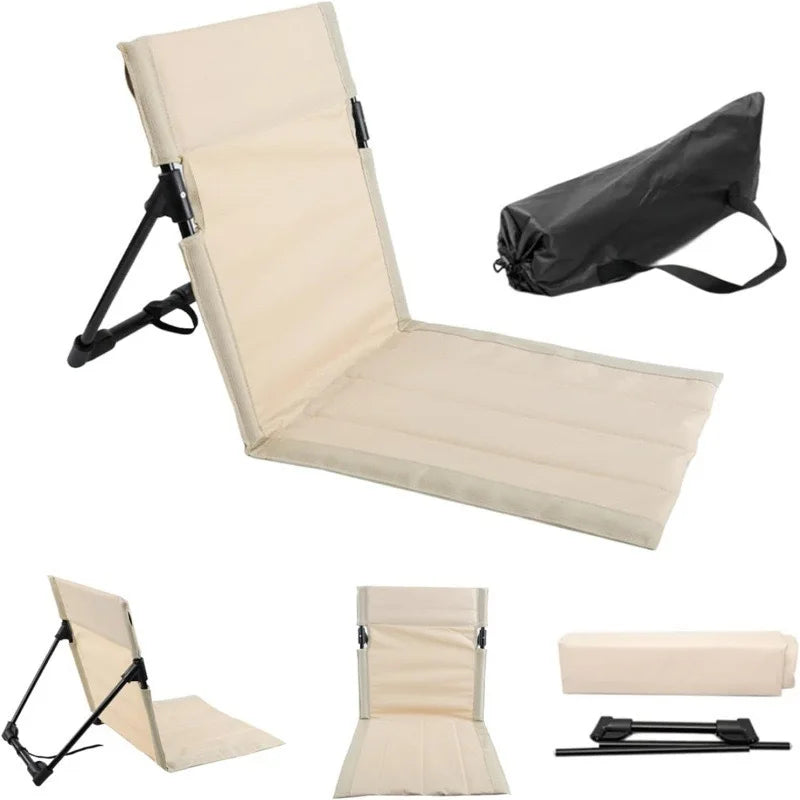 Foldable Outdoor Lazy Chair with Backrest Cushion, Portable Camping Beach Chair for Garden Park Picnic Travel