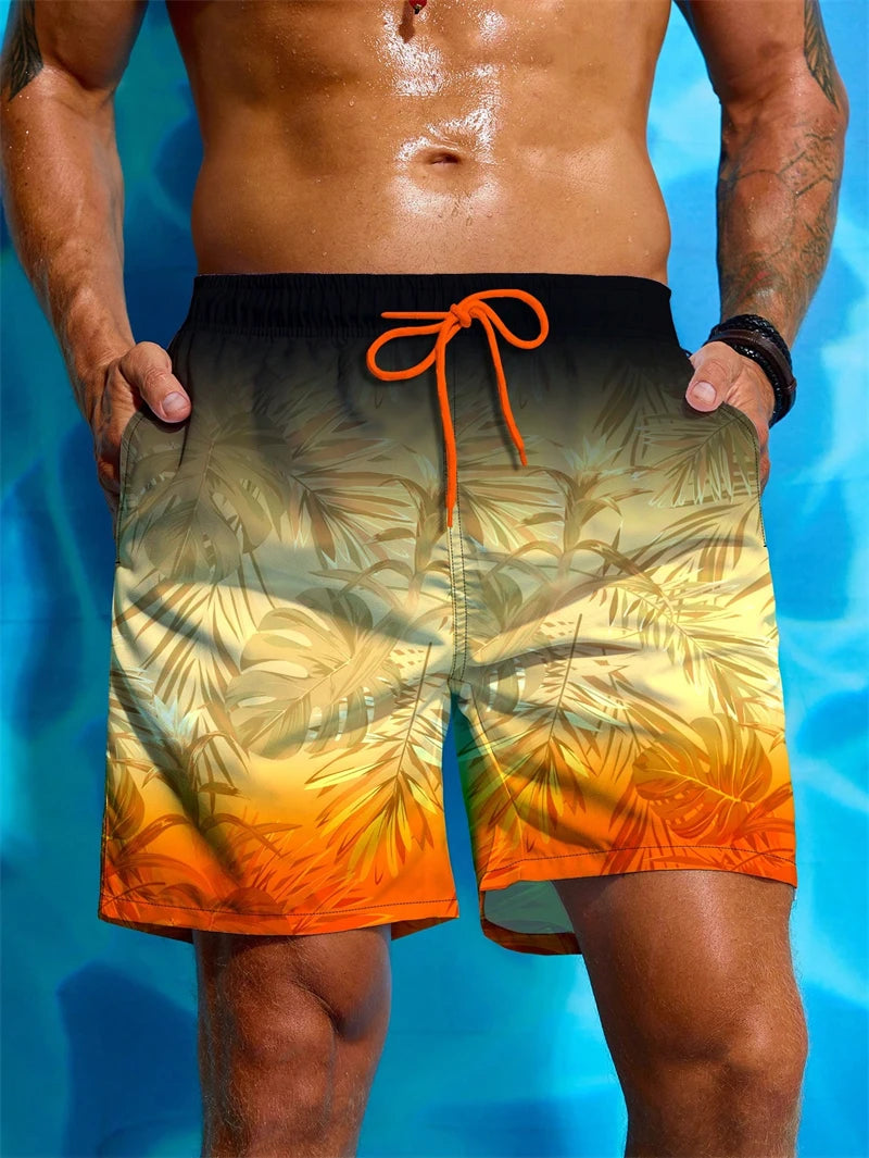 Fashion Palm Leaves Graphic Beach Shorts For Men Summer Trend Vacation 3D Printed Short Pants Casual Streetwear Swim Trunks