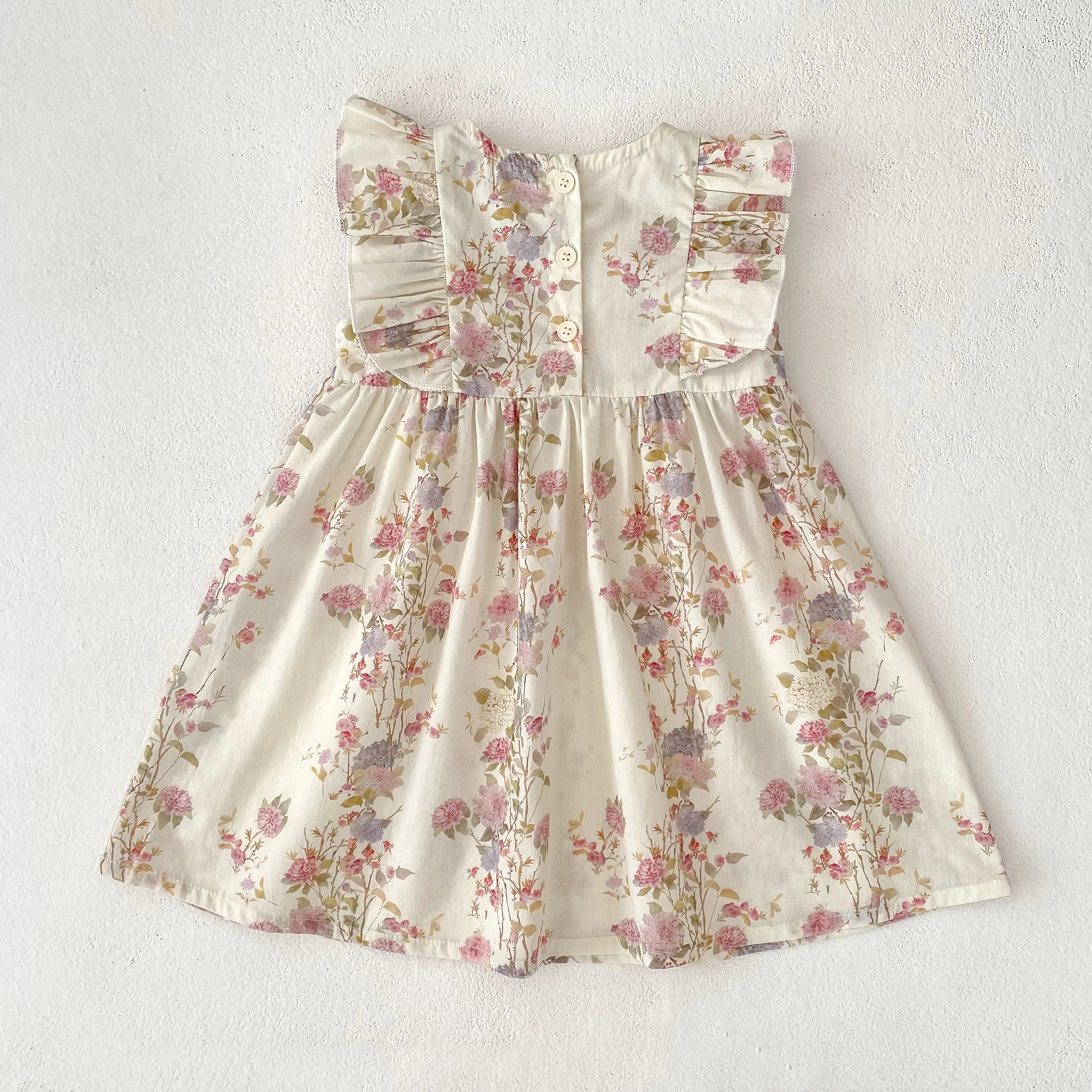 Girls Pink Floral Dress Ruffle Baby Romper Dress Summer Kids Short Sleeve Beach Dresses Toddler Bodysuit Sister Family Clothes