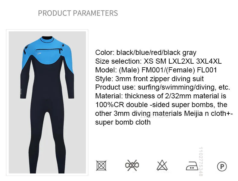 Men Women Neoprene Wetsuits 3/2MM Surf Suit Snorkel Swimwear Winter High Elasticity Rash Guards Spearfishing Scuba Diving