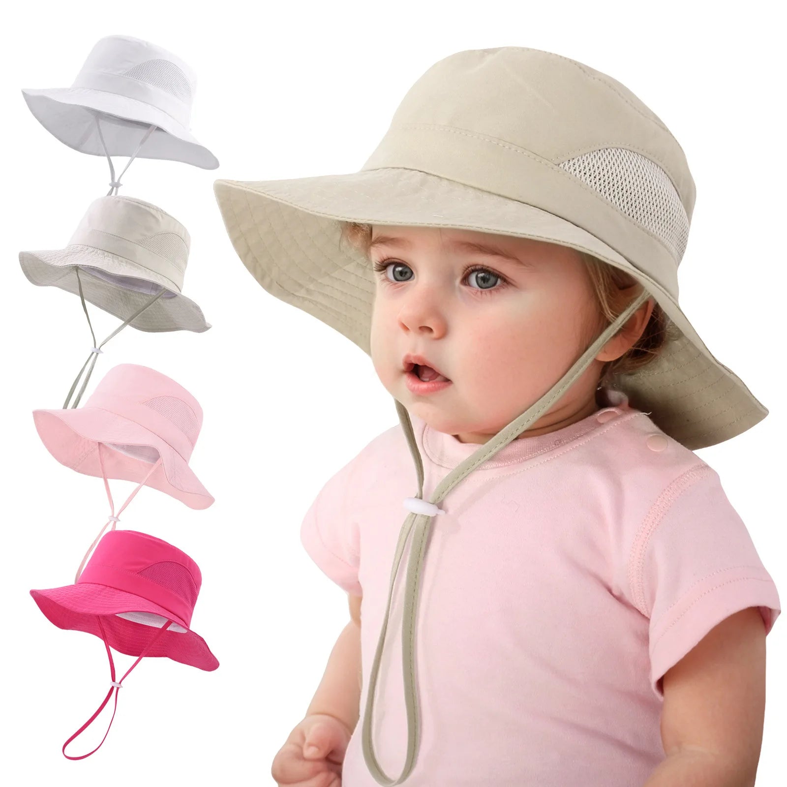 Children's Fisherman Hats for 3 Months to 10 Years Old, Summer Outdoor Sun Protection and UV-Blocking Sun Hats, Mesh Breathable