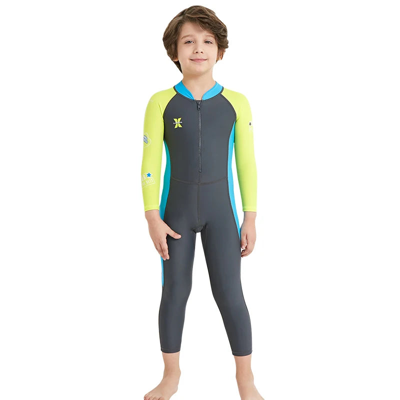 One Pieces Swimsuit Rash Guard Swimwear Long Sleeve Sunsuit for Kids 3-10Y Sun UV Protection