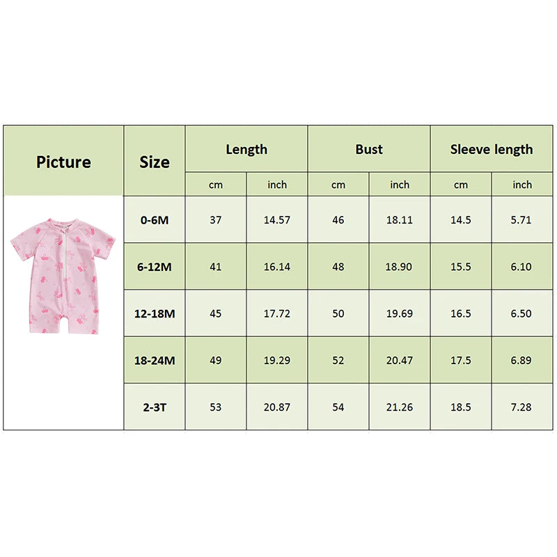 0-3Years Baby Boy Girl Rash Guard Swimsuits Fashion Print Short Sleeve Zip Up Rompers Bathing Suit Toddlers Swimwears Beachwear