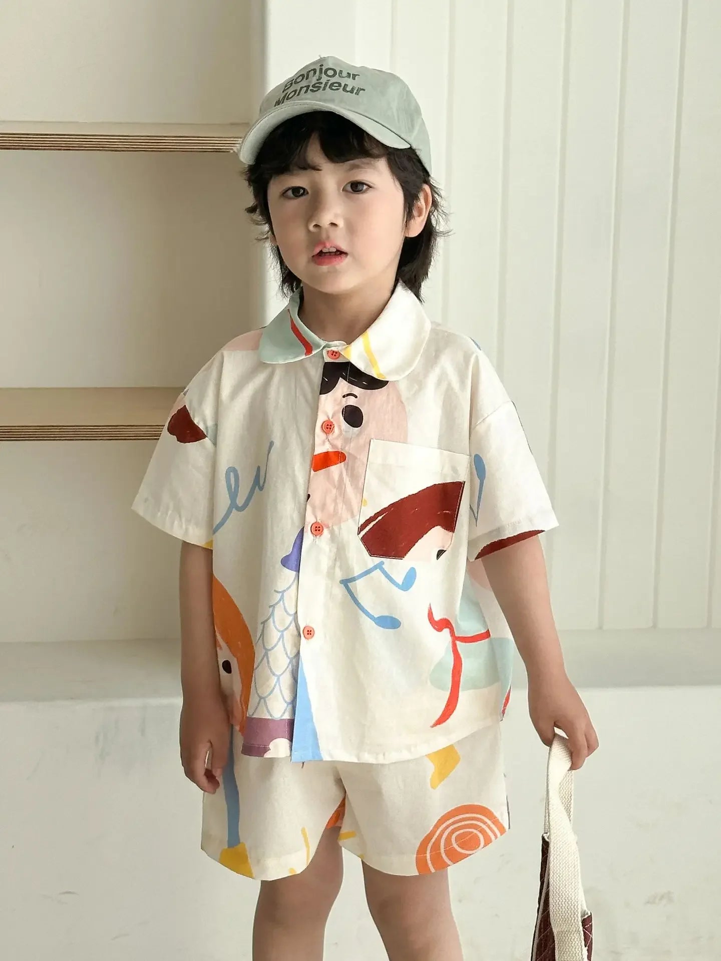 Kids Set Brother And Sister Clothes 2025 Summer New Boy's Two Piece Suit Or Short Sleeve Girl's Graffiti Dress Cartoon Clothes