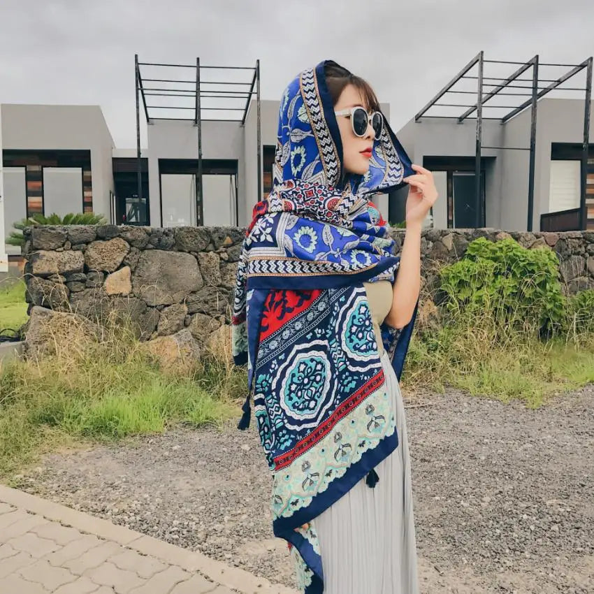 Fashions 90x180cm Twill Cotton Pareo Beach Cover-Ups Women Large Beach Dress Bikini Bathing Swimwear Cover Up Sarong Wrap Scarf