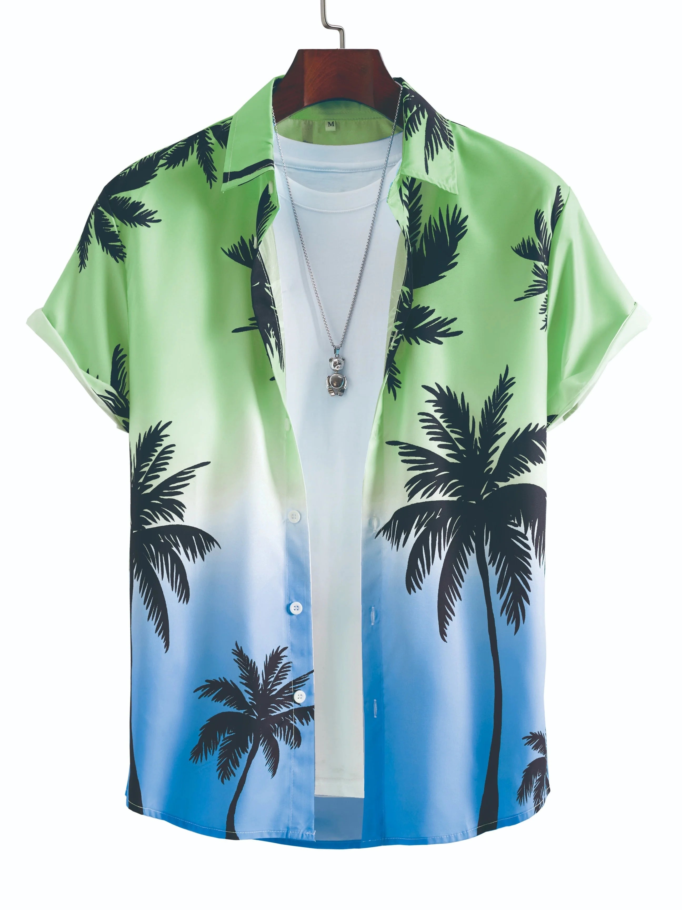 Tropical Coconut Tree Pattern Men's Short Sleeve Button Down Lapel Shirt For Summer Resort Holiday Hawaiian Style oversized tops