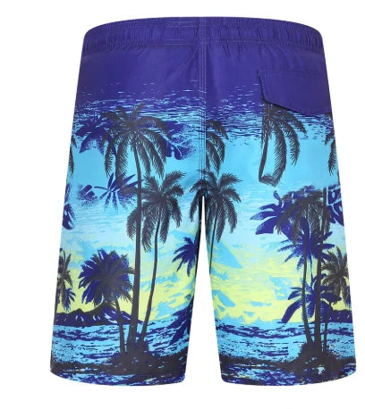 Adult and Children's Hawaiian-style Palm Tree Shorts, Dopamine Color-block 3D Print with Retro Gradient Sunset