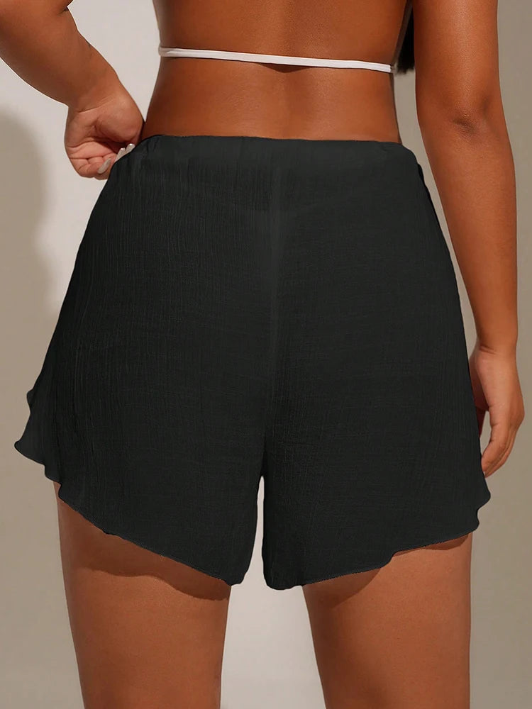 Cover Pants Ups Wrap Up Shorts Swimsuit Cover Ups Casual Hollow Out Frenulum Elastic Waist Short Pants Lounge Shorts Swimwear