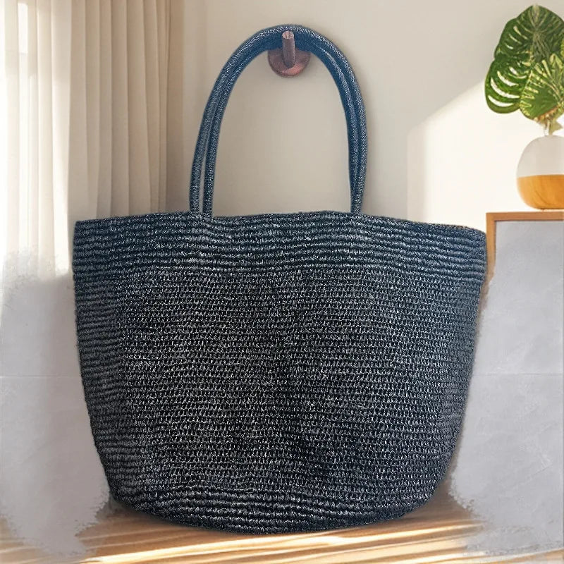 Large Handwoven Rattan Tote Bag for Women Natural Straw Beach Bag Purse Luxury Shoulder Bags Handbag Summer