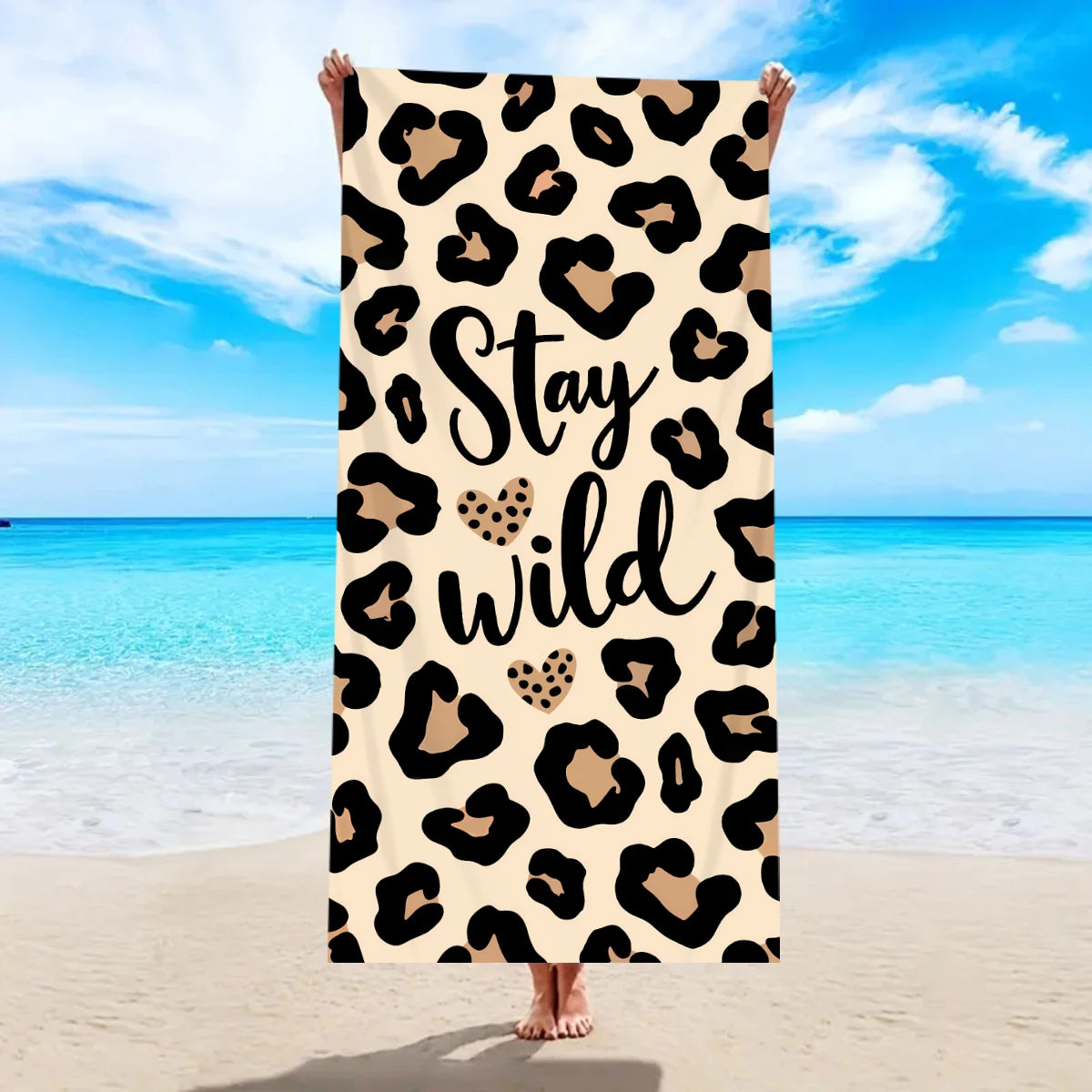 1pc Bohemian Large Beach Towel, Striped Flower Love Printed Bath Towel, Outdoor Swimming, Vacation, Camping Beach Towel