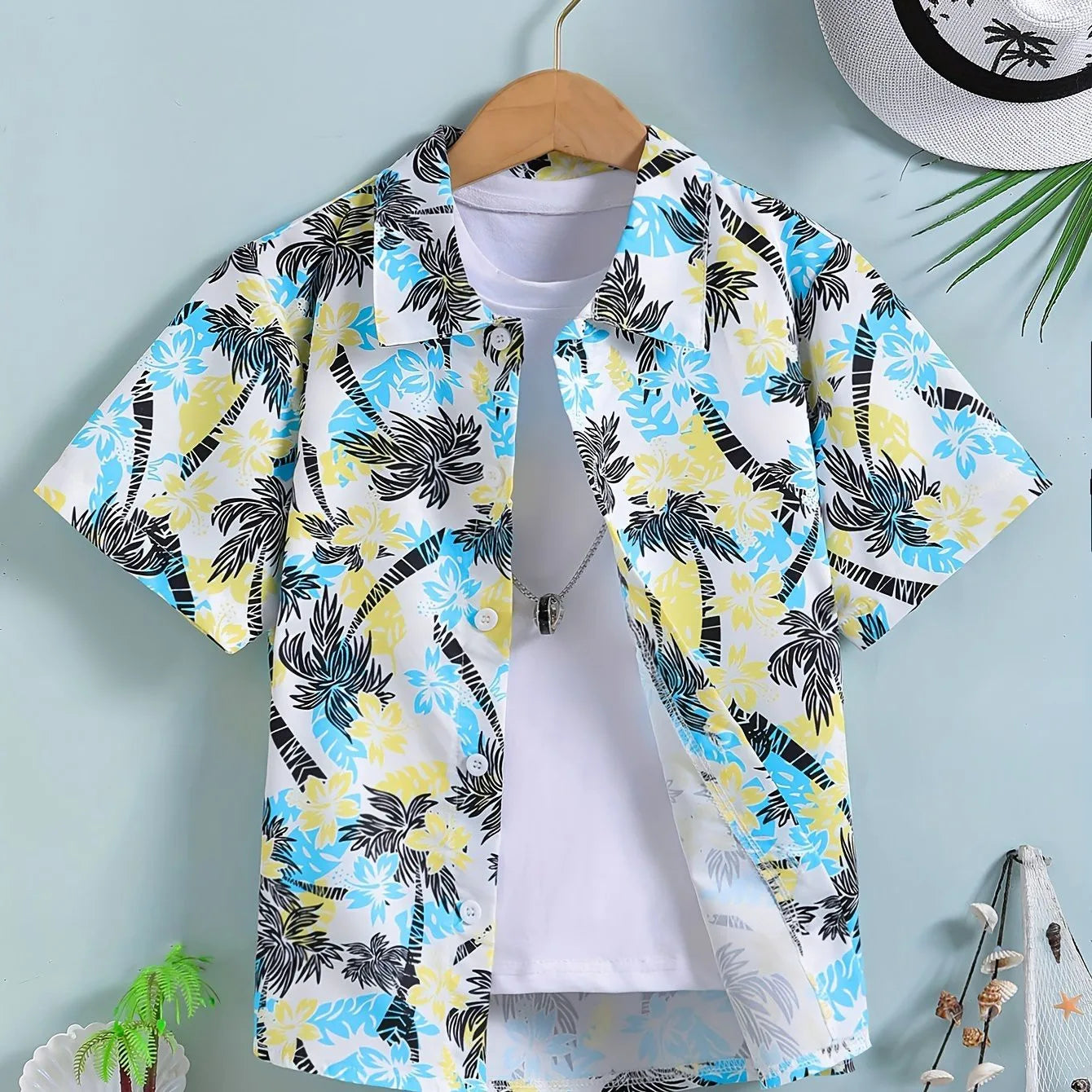 Kids Blouse Beach Coconut Tree 3D Printed Tops Oversize Streetwear Hawaiian Shirts Short Sleeve Boys Girls Shirts Children Top