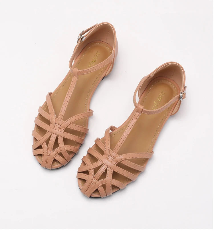 ZAROY Women's Sandals Summer Casual Footwear T-tied Cross Strap Flat Sandals Weave Hollow Roman Sandalia Zapatos сандали