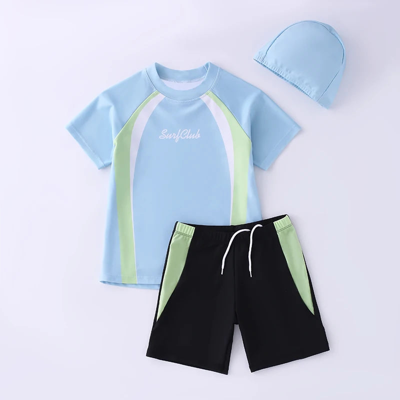 Kids Boy Swimsuit Summer Children Board Shorts Sets Boys Split Short Sleeve Quick Drying Boys Swimwear Beach Surfing Swimsuits