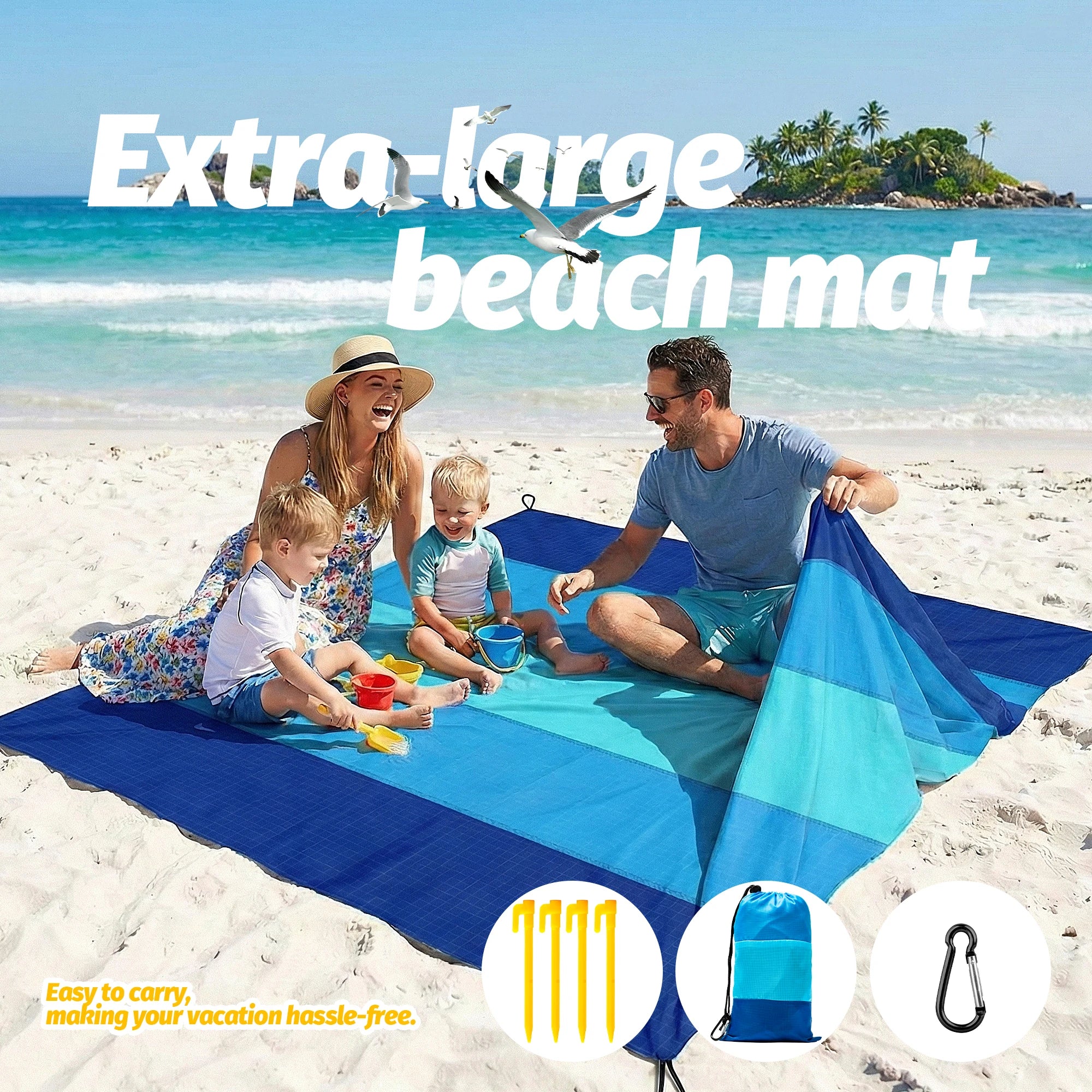 Multiple Sizes Beach Blanket Sandproof Waterproof Large Quick Drying Outdoor Picnic Mat with 4 Stakes for Travel Camping Hiking