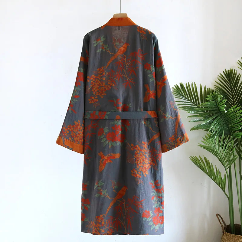 Pure Cotton Robe Women's Pajamas 3/4 Sleeve Spring Autumn Bathrobe Female Winter Morning Loose Home Wear Sleep Wedding Dress