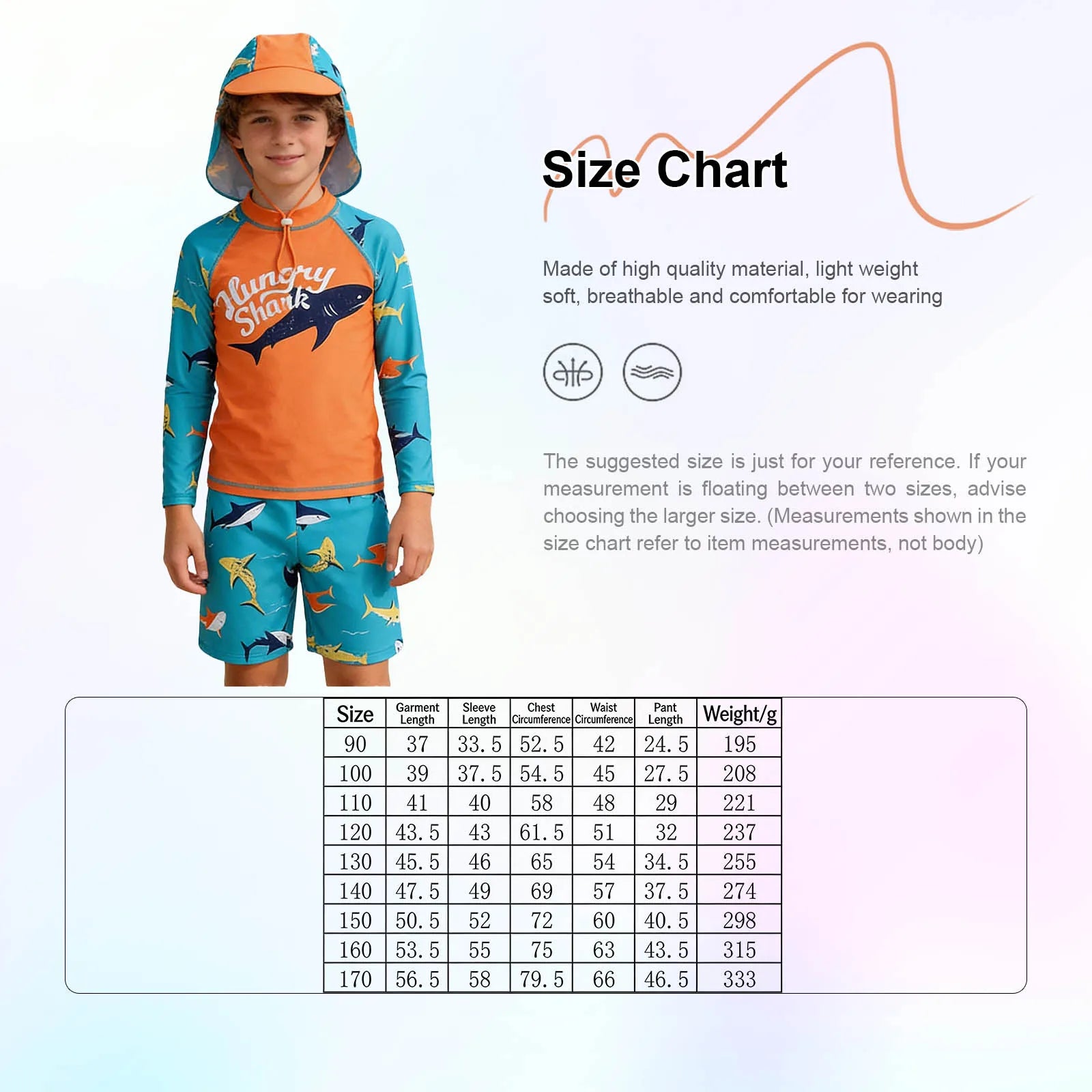 New Boys 3 Pieces Shark-patterned Swimwear Set Long Sleeve Top with Shorts Sunshade Cap Quick-dry Swimsuit Summer Bathing Suit
