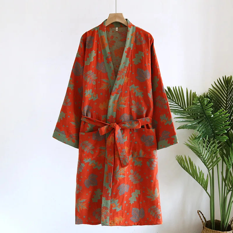 Pure Cotton Robe Women's Pajamas 3/4 Sleeve Spring Autumn Bathrobe Female Winter Morning Loose Home Wear Sleep Wedding Dress
