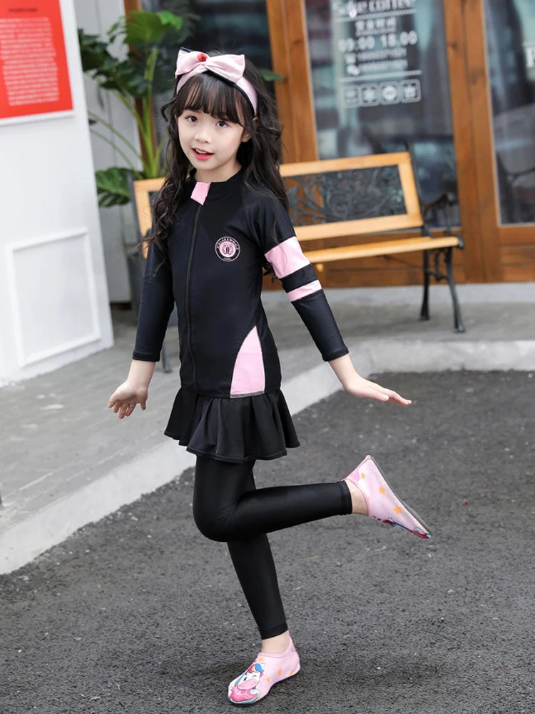 Kids/Toddler Three-Piece Long Sleeve Swimsuits Rash Guard Bathing Suit Swim Shirt+Pants+Shorts Full Body Sun Protection Wetsuits