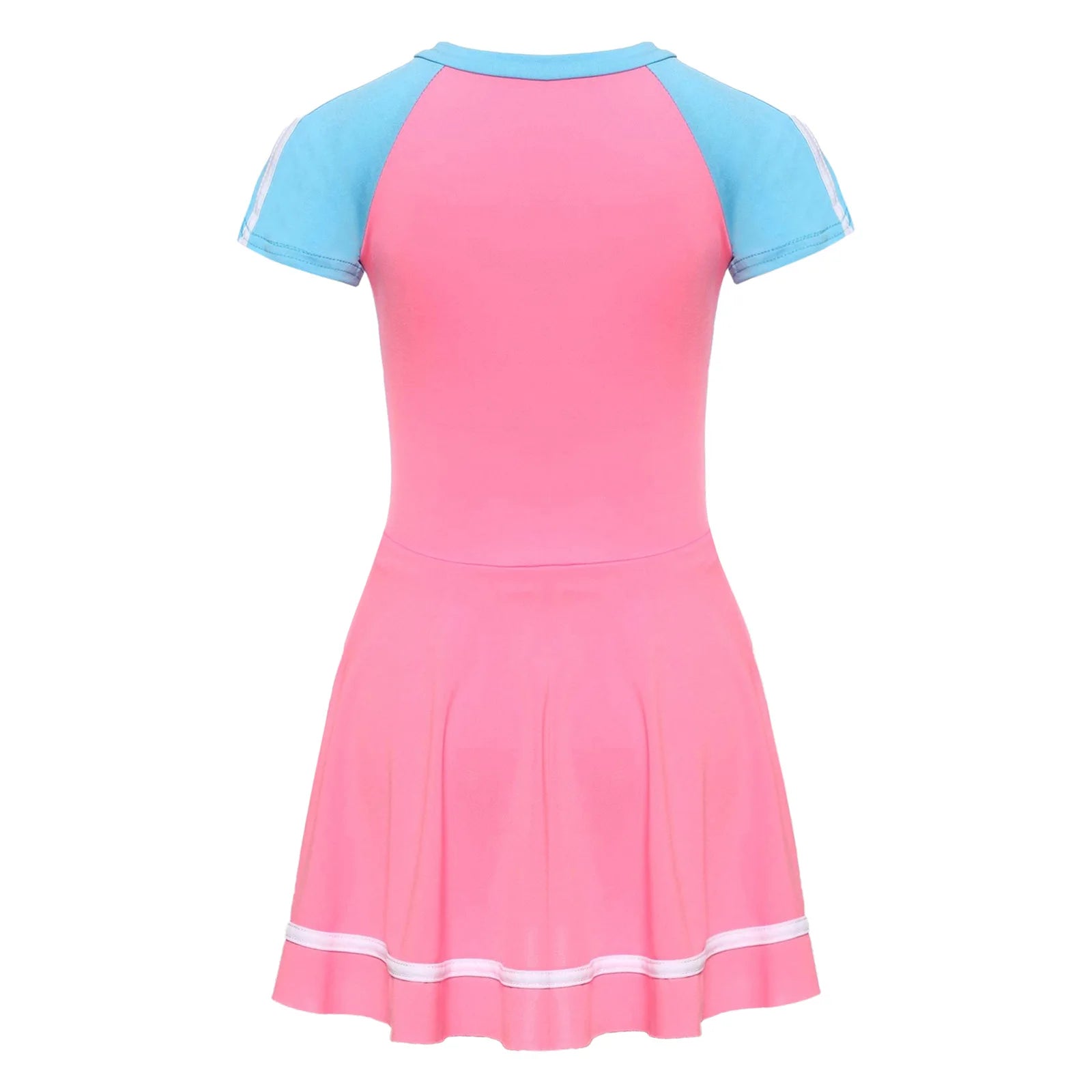 Fashion Girls One Piece Swim Dress Short Sleeve Color Block Swimsuit with Chest Pads Front Zipper And Safety Shorts Beachwear