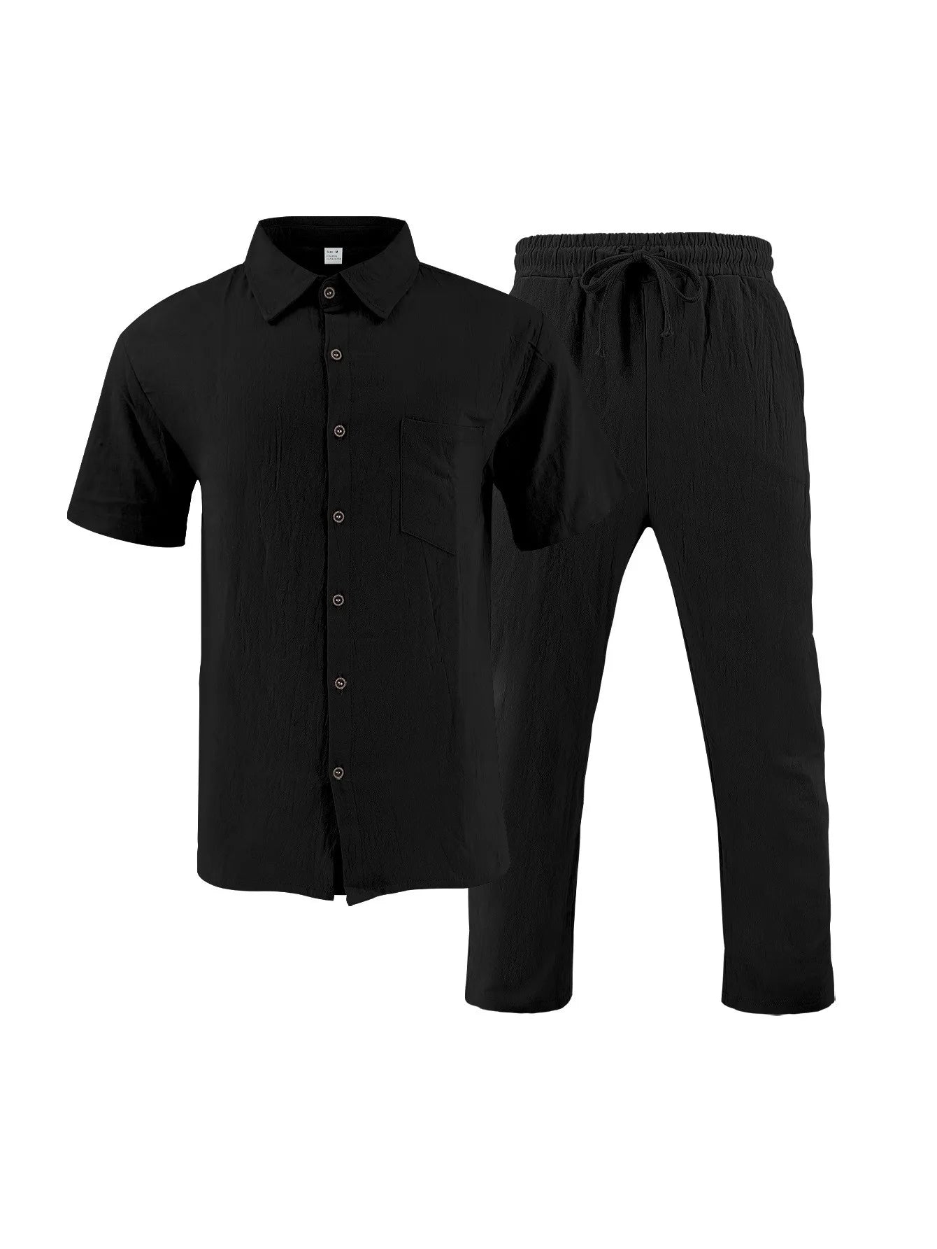 The 2025 Summer Beach Men's linen short-sleeved shirt set is a two-piece long pants set suitable fordaily casual beach vacations