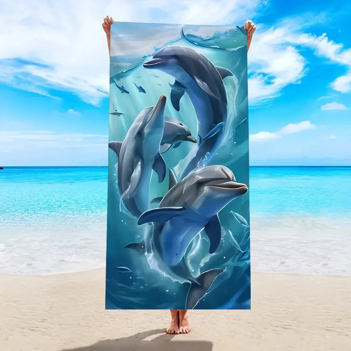 1pc Dolphin Octopus Animal Large Beach Towel, Quick drying Water absorbing Beach Towel, Swimming, Vacation, Camping Beach Towel