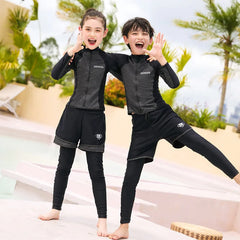 Girls Youth Long Sleeve Swimsuit Four Piece Rash Guard Bathing Suit Zip Tops Long Pants Swimwear Kids Bathing Suit Athletic