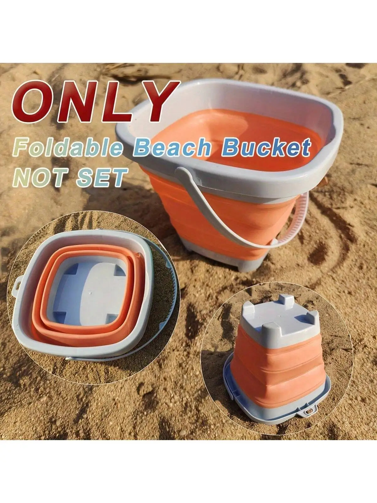 Kids Foldable Beach Bucket Set, Soft Silicone, with Shovels, Rakes, Molds, Portable, Ideal for Beach & Sandpit Play, Kids Gift