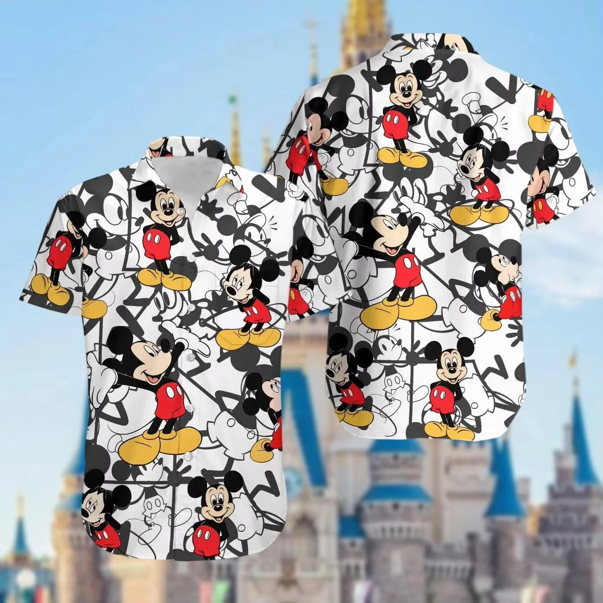 Summer Hot Selling Cute Mickey Minnie Casual Couple Parent Child Black Shirt Adult Children Fashionable Seaside Vacation Style