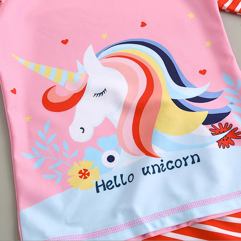 Boys Girls Cartoon Cute Swimwear Spring Summer Beach Clothing Set Sun Protection Long Sleeve Swimming Suits Kids Bathing Suit