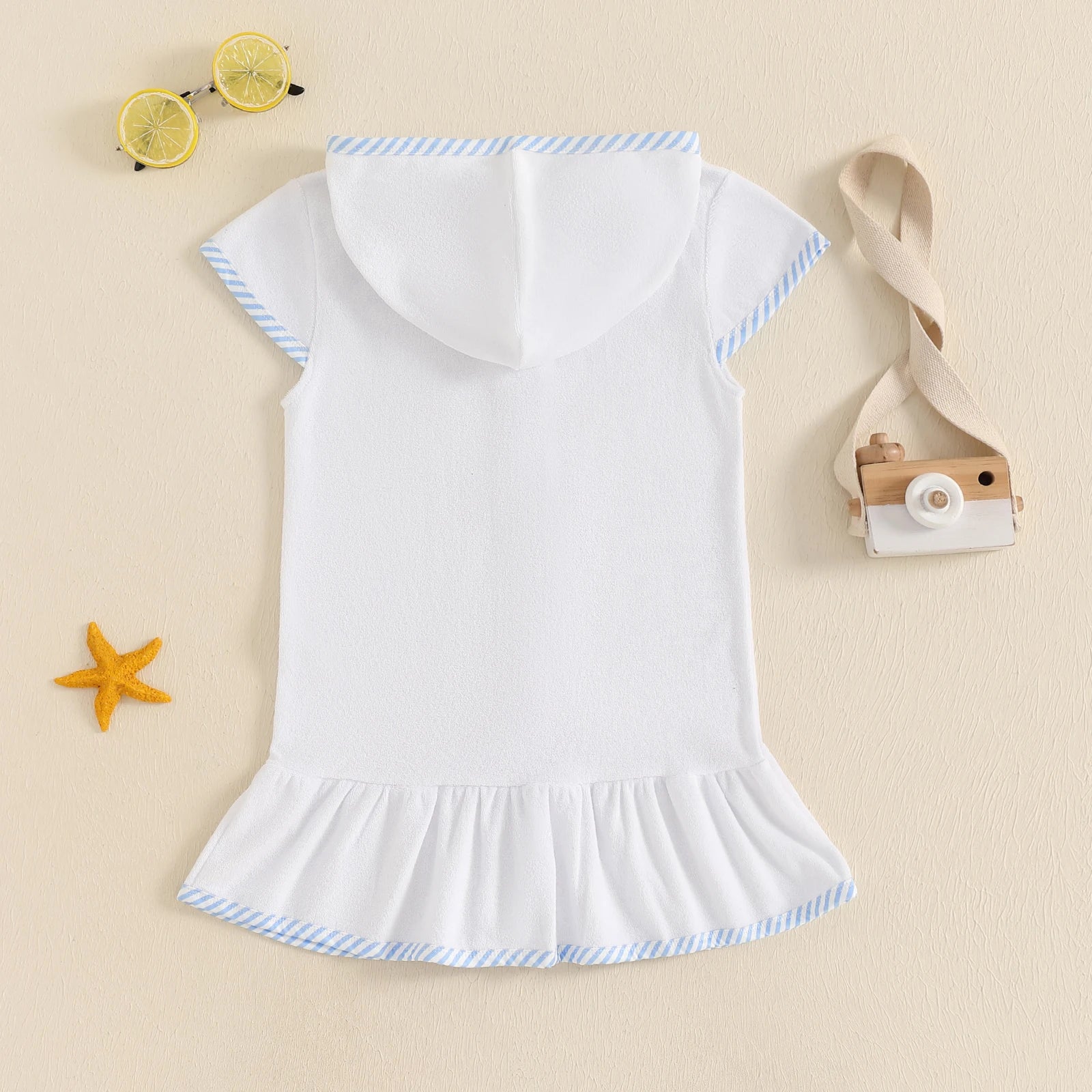 Toddler Girl Hooded Beach Coverup Summer Infant Stripe Print Zipper Bathrobe Children Short Sleeve Summer Swimwear Cover-up